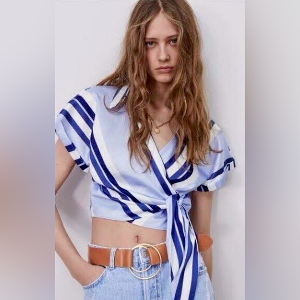 Zara cropped striped blouse